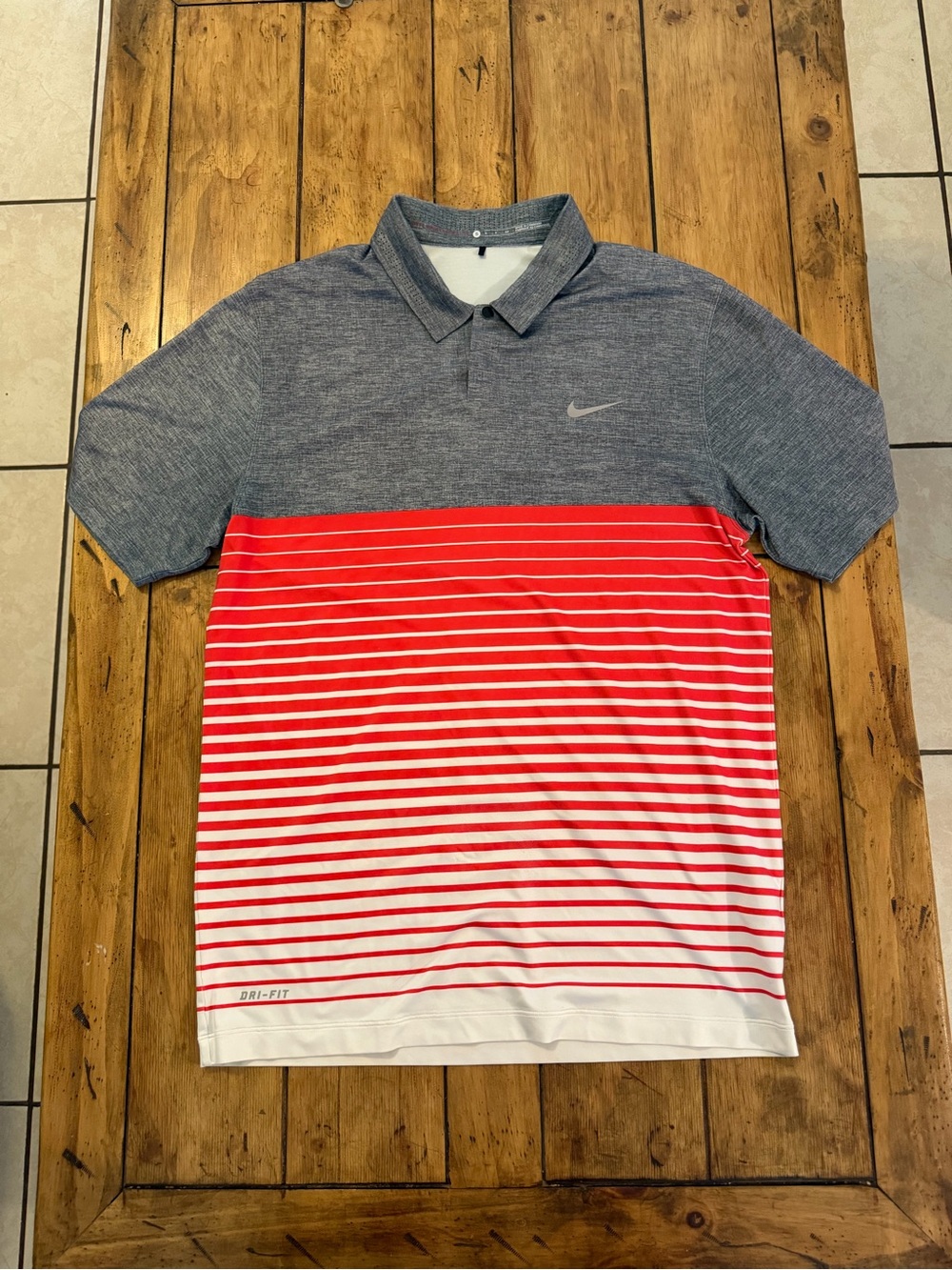 Nike Men's Tiger Woods Gray and Red  Dri-FIT Golf Polo